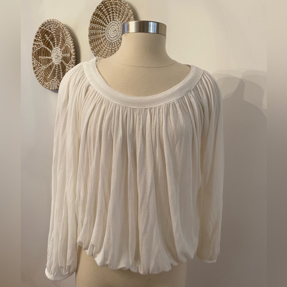 Free People White Shirt with Elastic Waist - Size Small